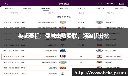 英超赛程：曼城击败曼联，领跑积分榜